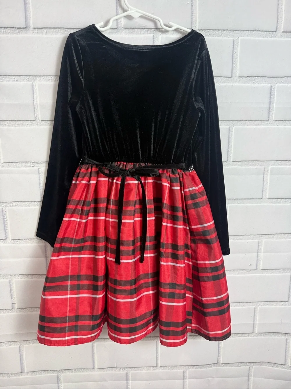 Girls Dollie & Me Holiday Plaid Velvet Dress Size 8 Red Black Party Dress